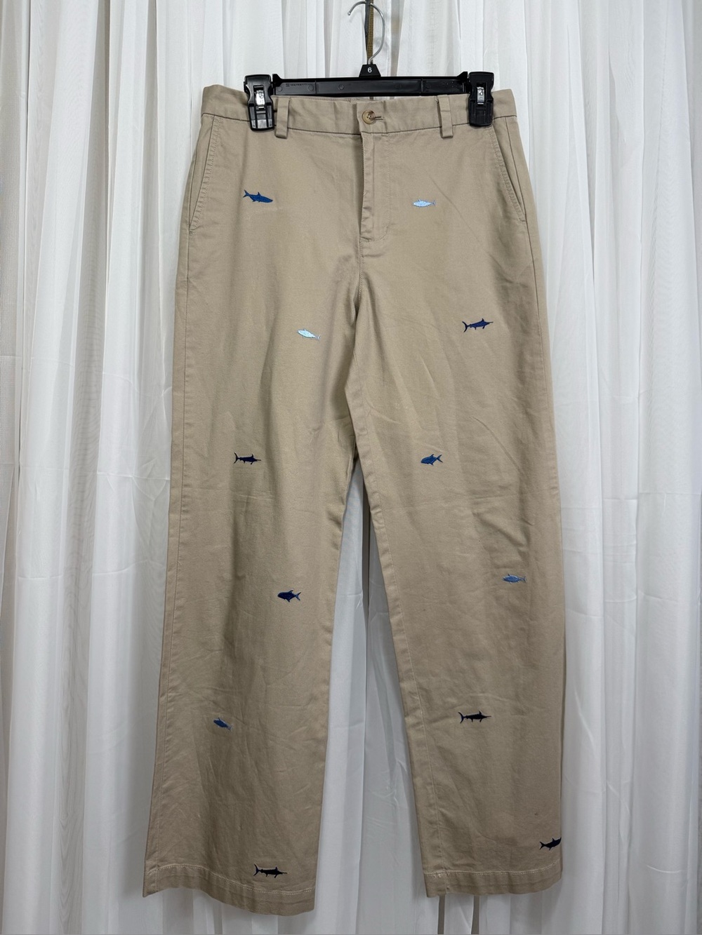 Vineyard Vines Boys Khaki Shark Embroidered Chino Pants Size 18 Cotton
